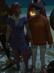 Sky dressed as Velma at a Femroe Halloween party.