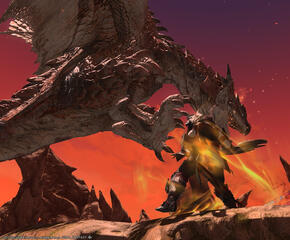 Sky fighting the Rathalos in the Great Hunt Extreme.